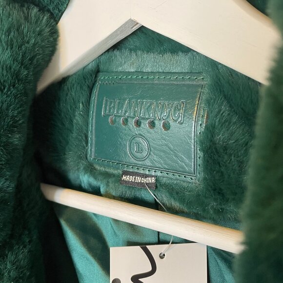 Streetwear | Blank NYC Faux Fur Jacket | Deep Emerald Green Teal Maximalist Crop - Picture 3 of 9